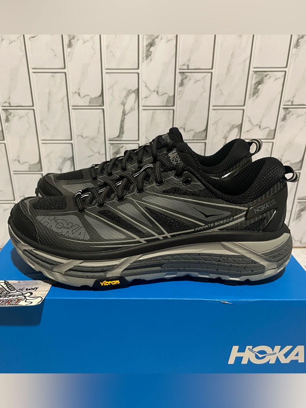 New Hoka One One Mafate Speed 2 Trail Running Shoes Black Vibram Mens 9 D